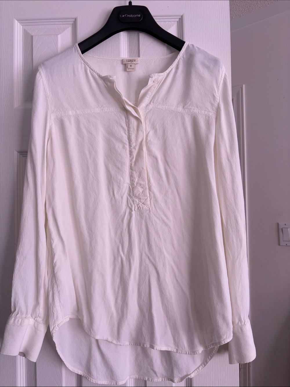 J. Crew Ivory Long-Sleeve Henley Blouse